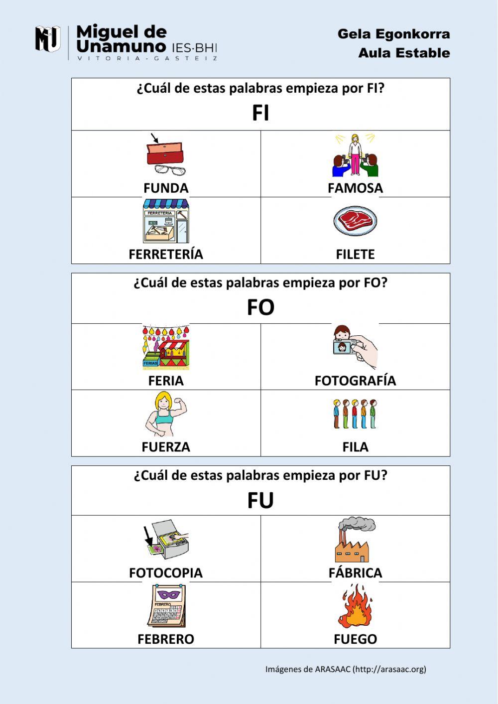 La F 2: Elige la que empieza por la sílaba…