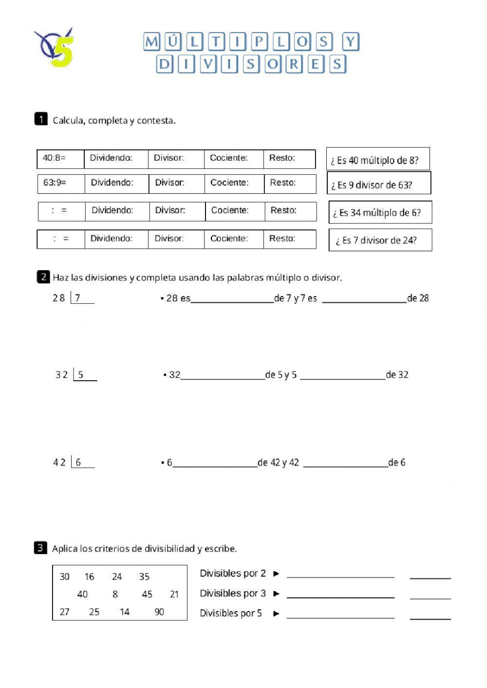 Múltiplos y divisores