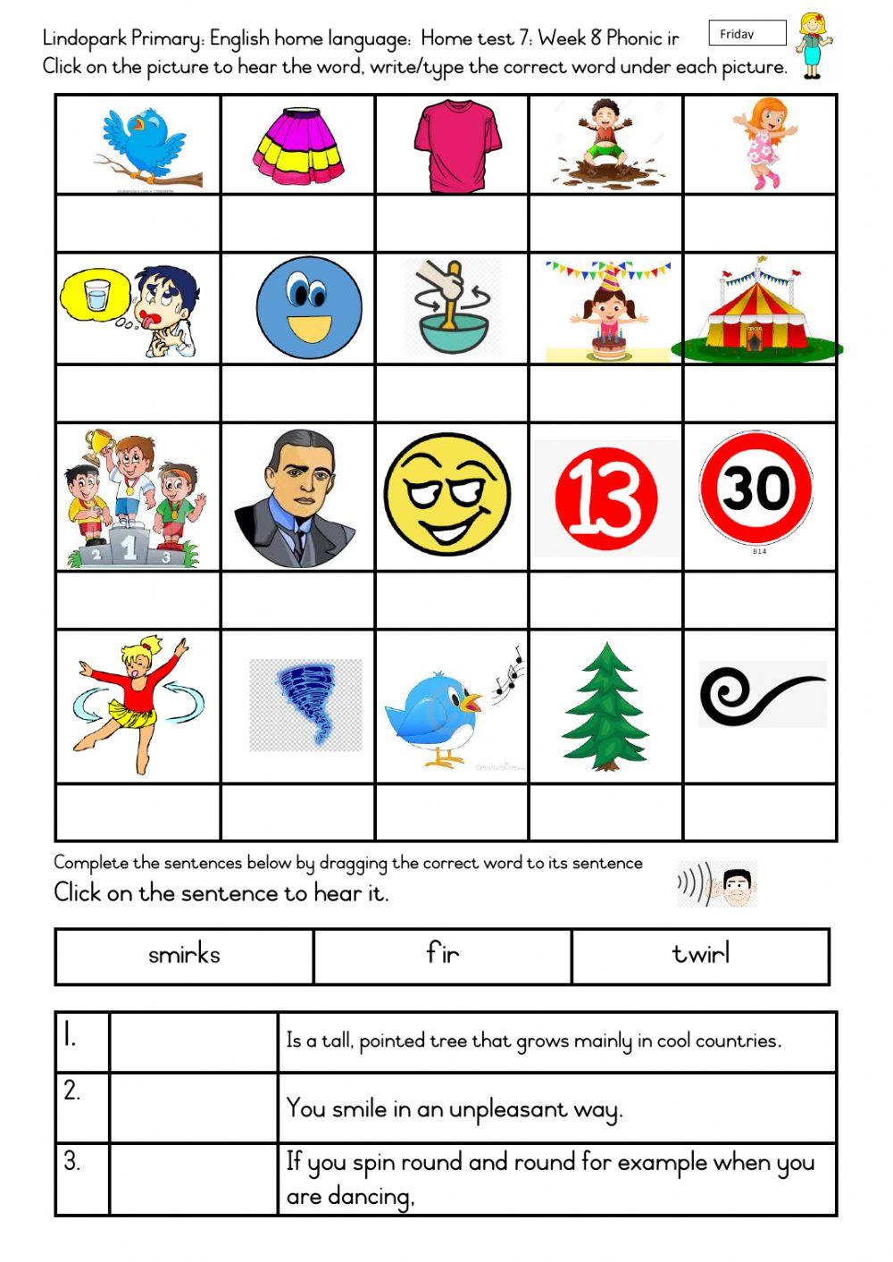 English Term 2 Week 8: Grade 3 Friday: Home -test