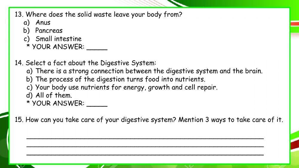 Digestive System quiz