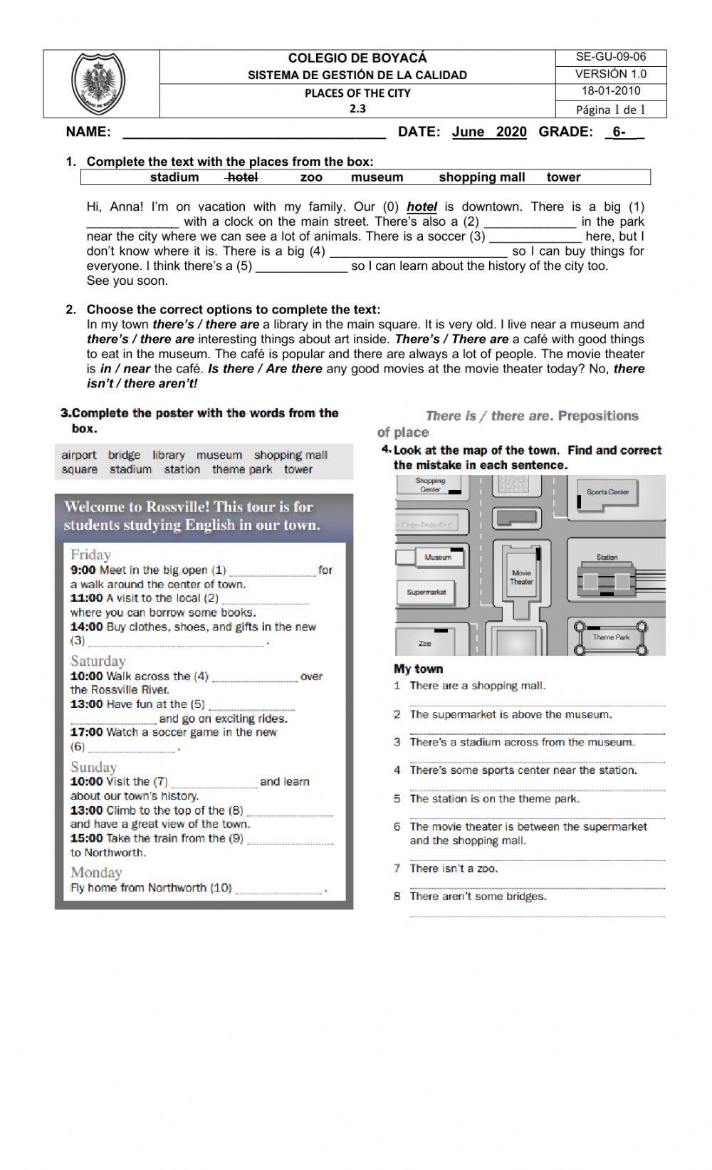 Places in the city, prepositions.