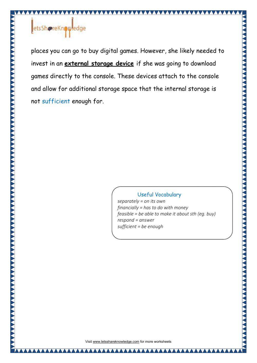 Reading Comprehension - Video Games