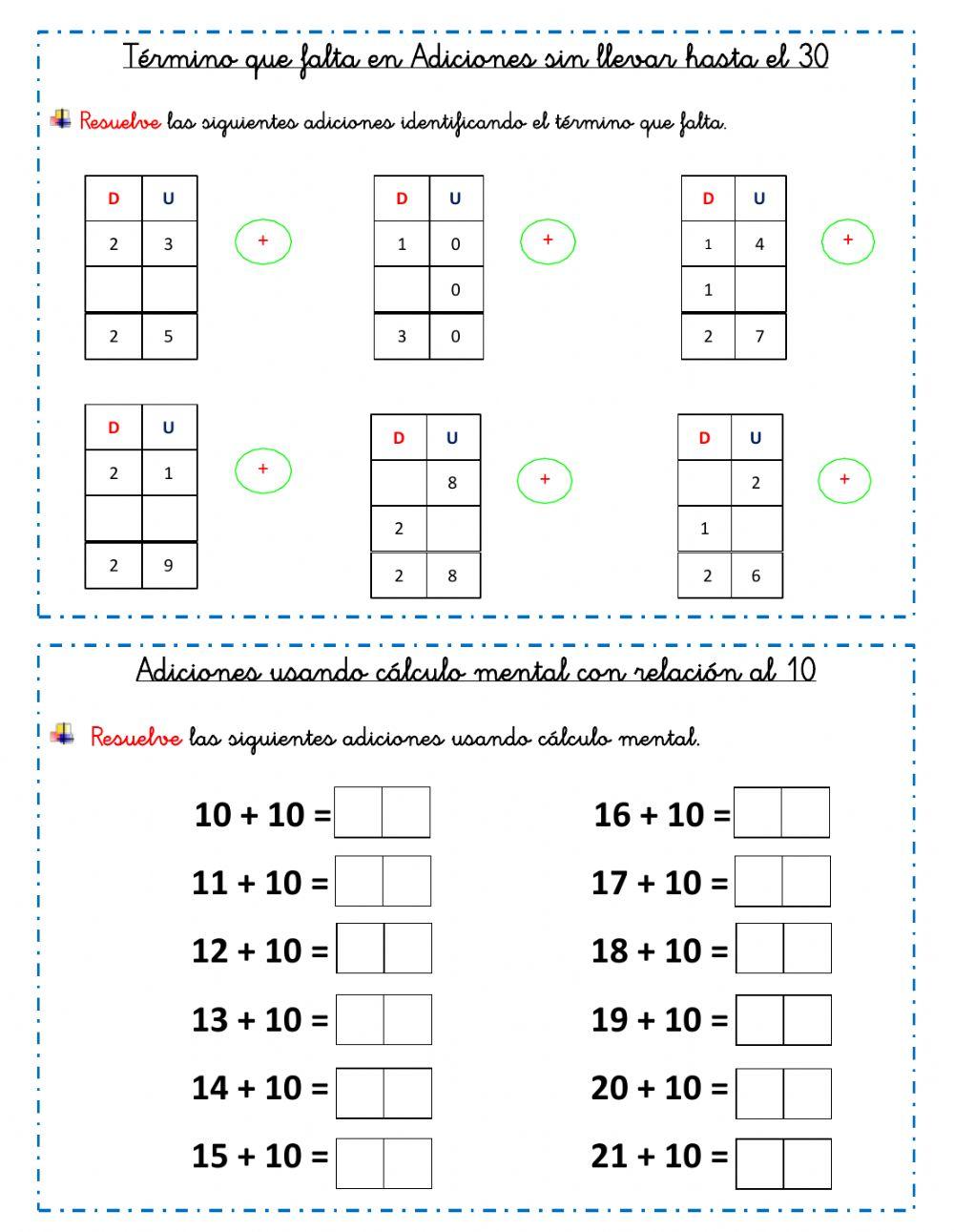 Término que falta y cálculo mental.