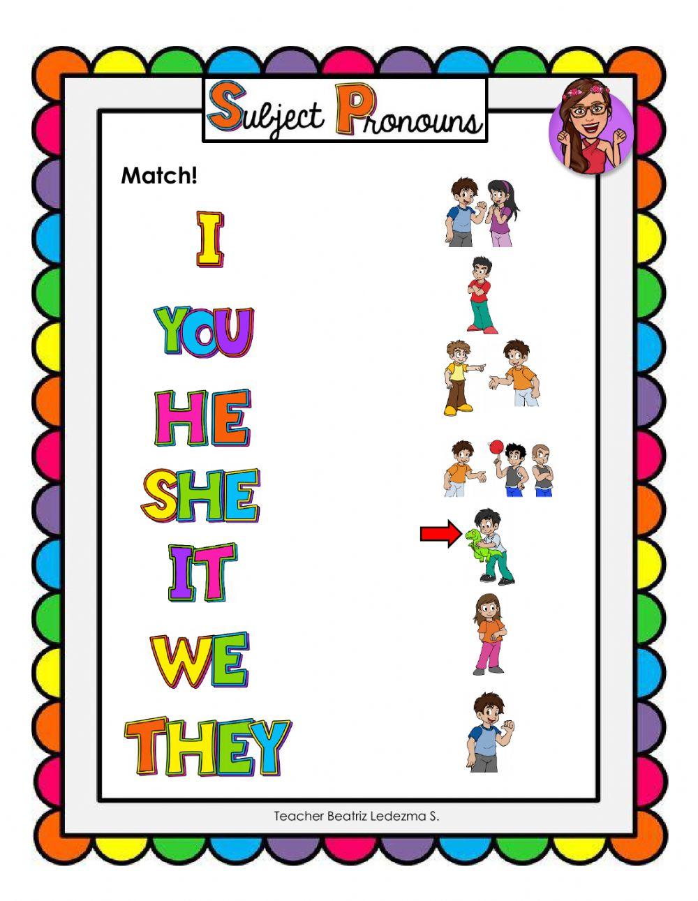 Personal Pronouns Matching online exercise for Live Worksheets