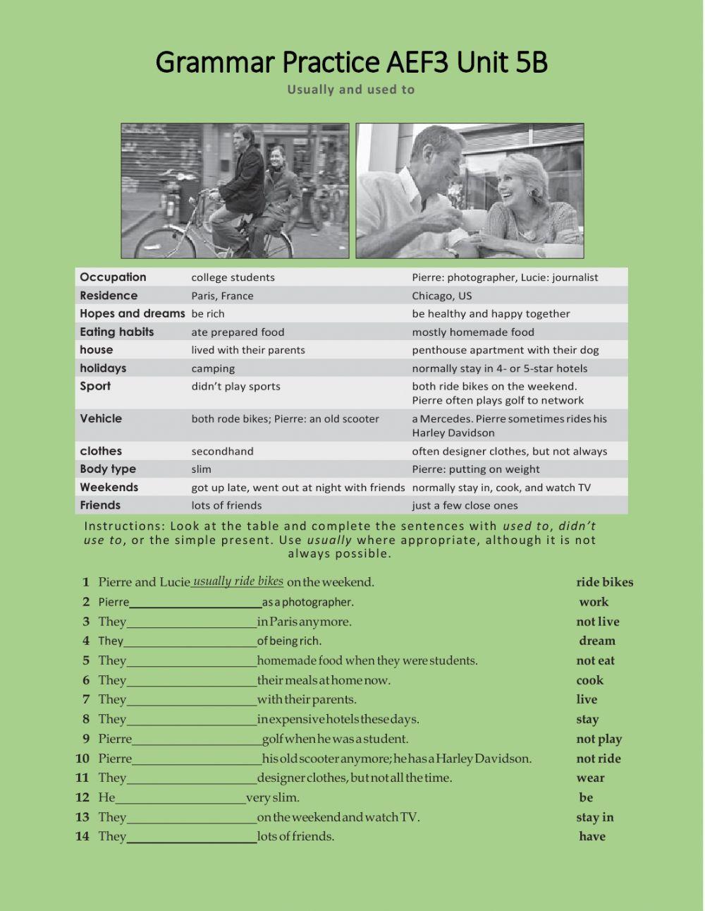 Grammar practice used to, didn-t used to, usually