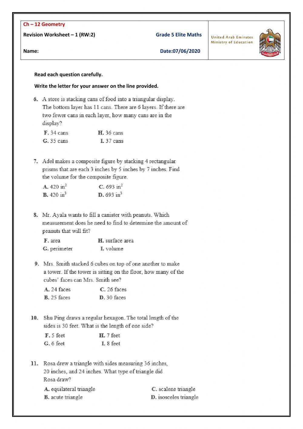 Revision Worksheet-2 on Ch-12
