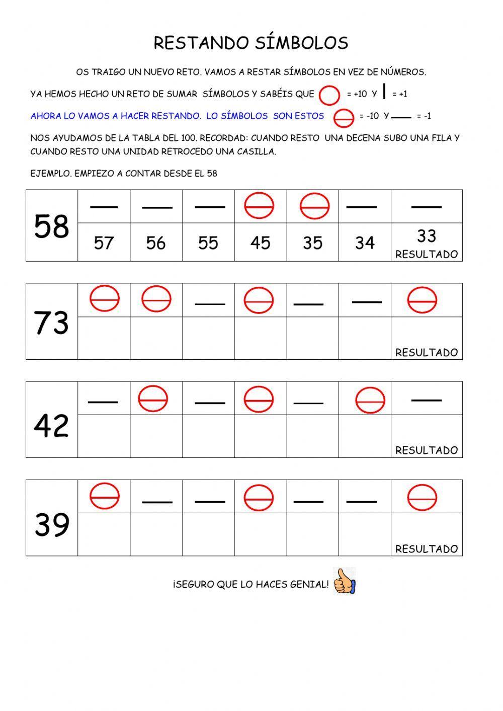 Restar con símbolos