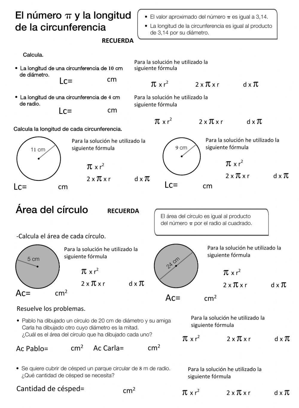Área del círculo y longitud de la circunferencia