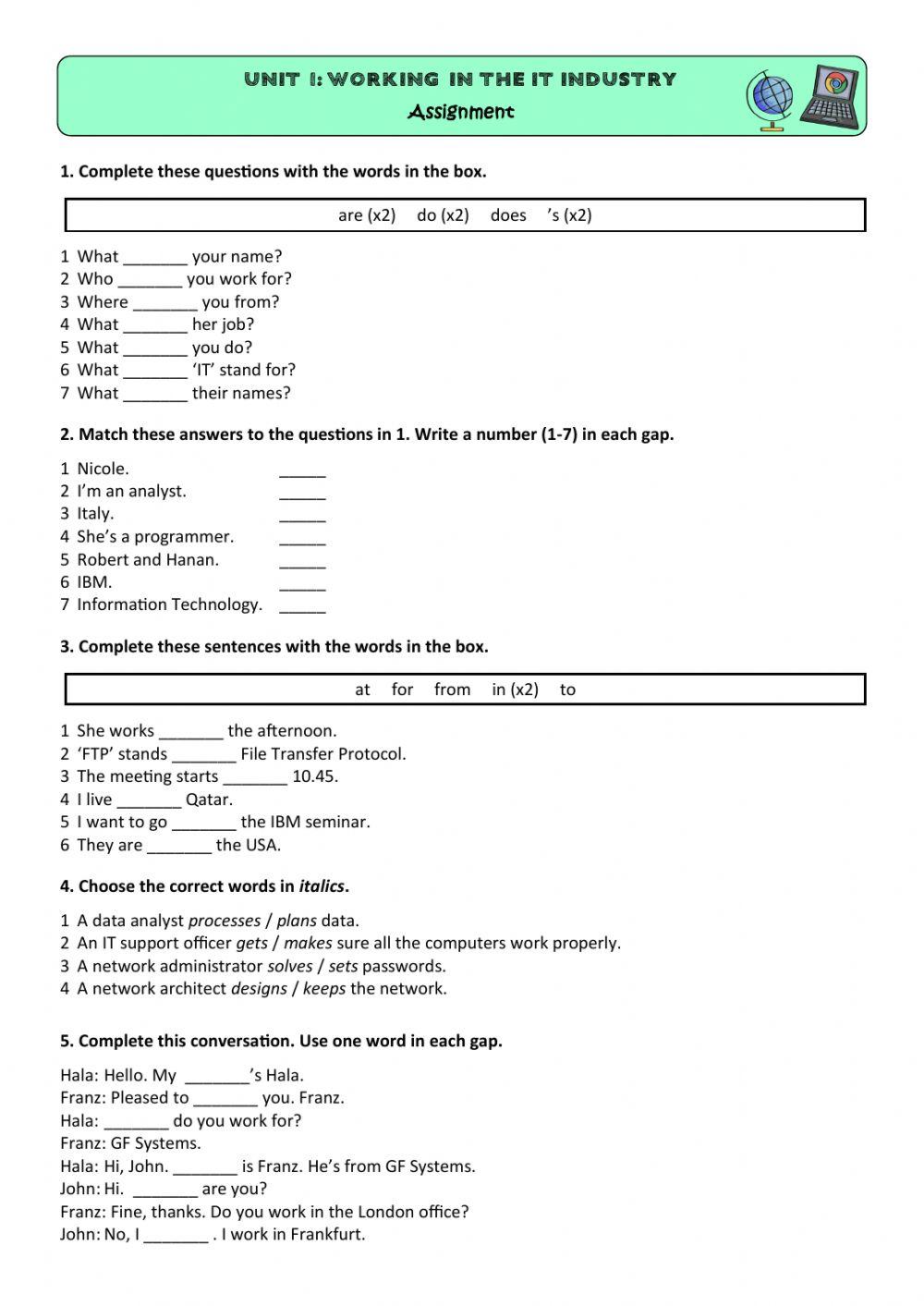 Assignment interactive worksheet | Live Worksheets
