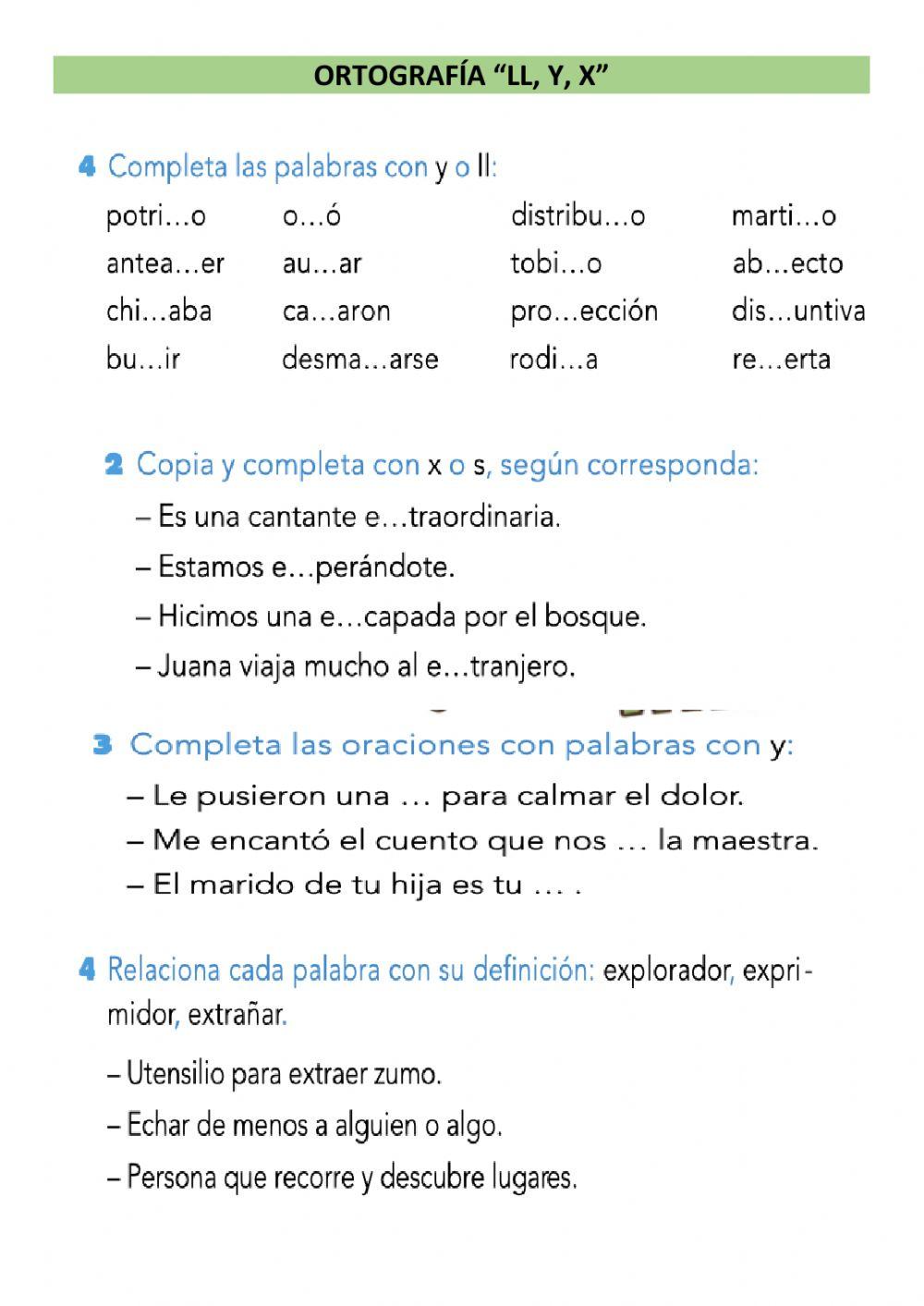 Ortografía ll, y, x