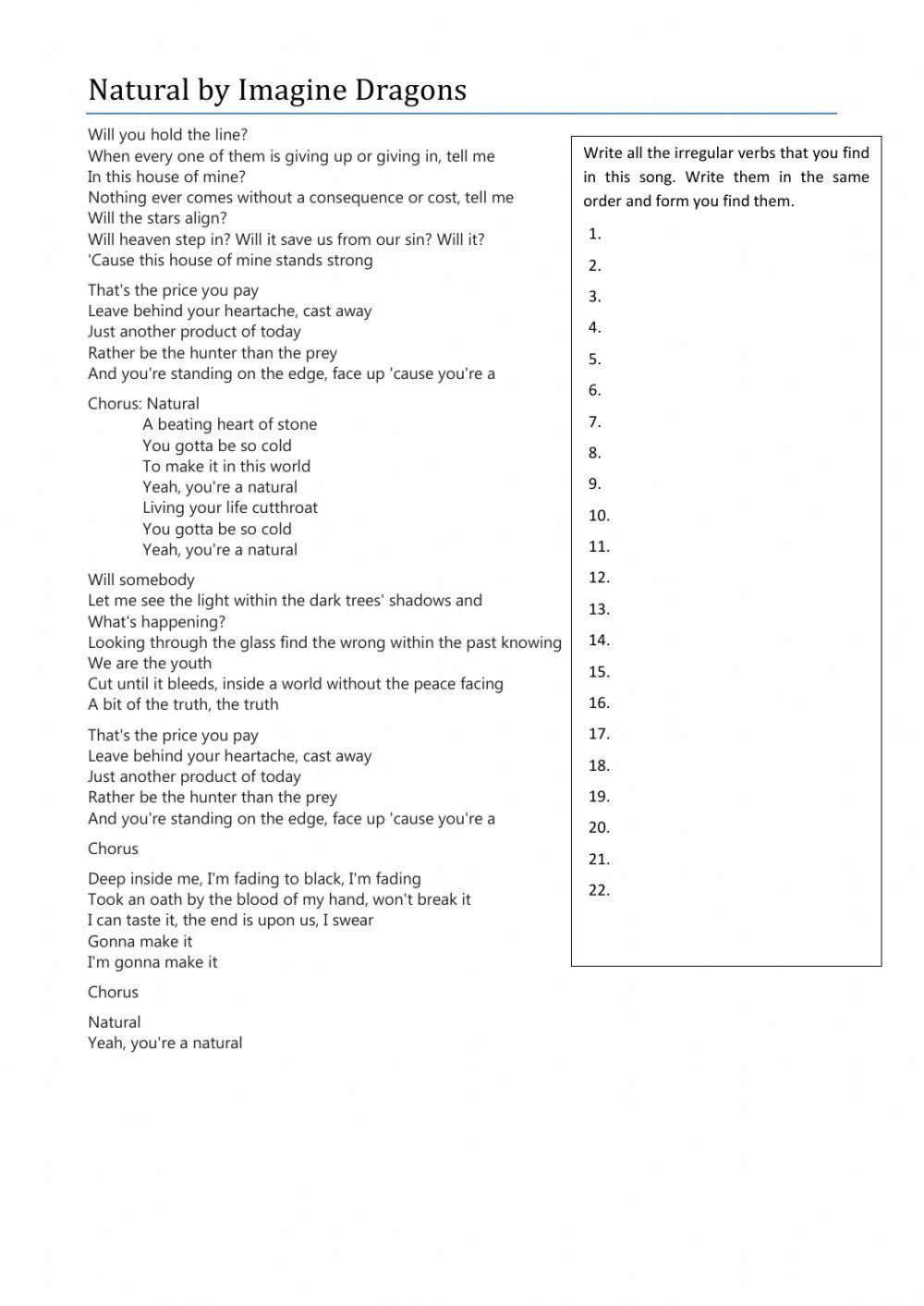 Natural by Imagine Dragons - song & translation Spanish