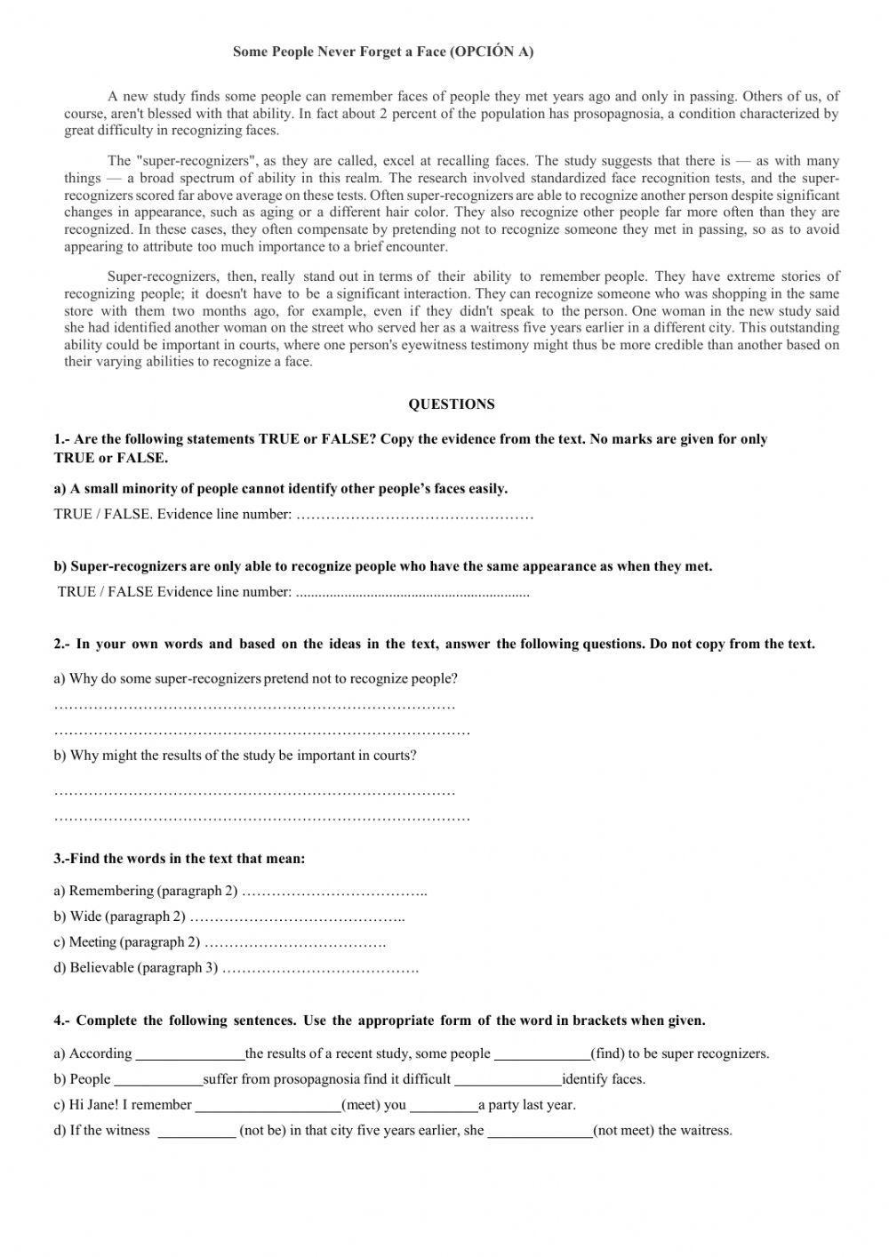 EBAU EXAM. SOME PEOPLE NEVER FORGET A FACE