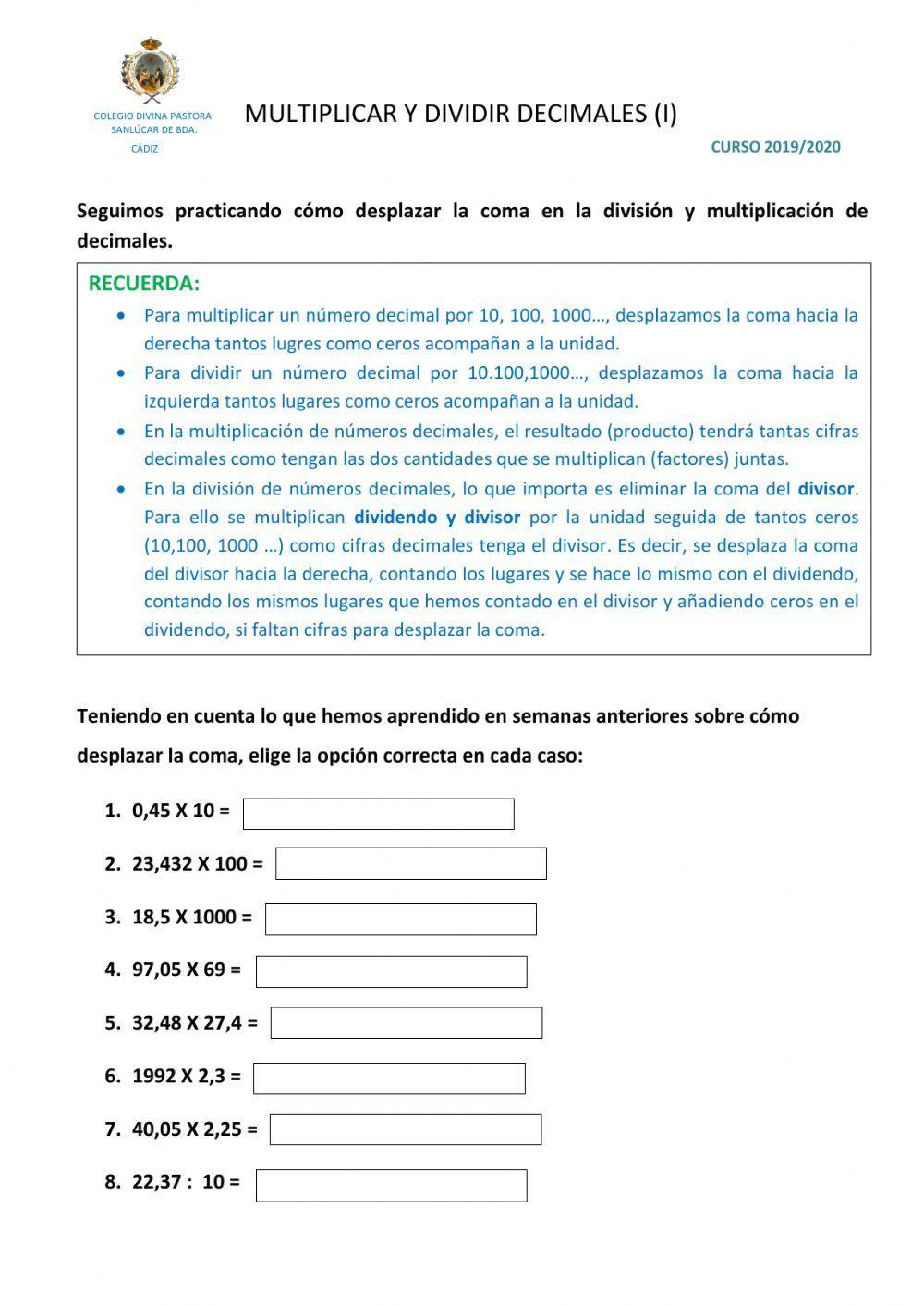 Multiplicar y dividir decimales