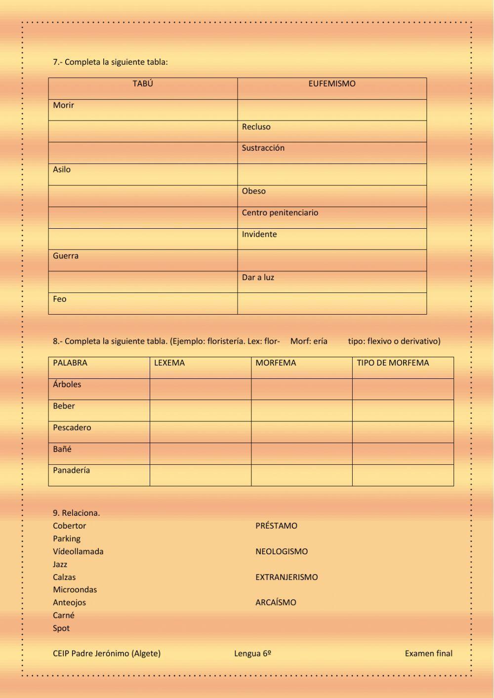 Repaso lengua 6º. Vocabulario, ortografía y literatura.
