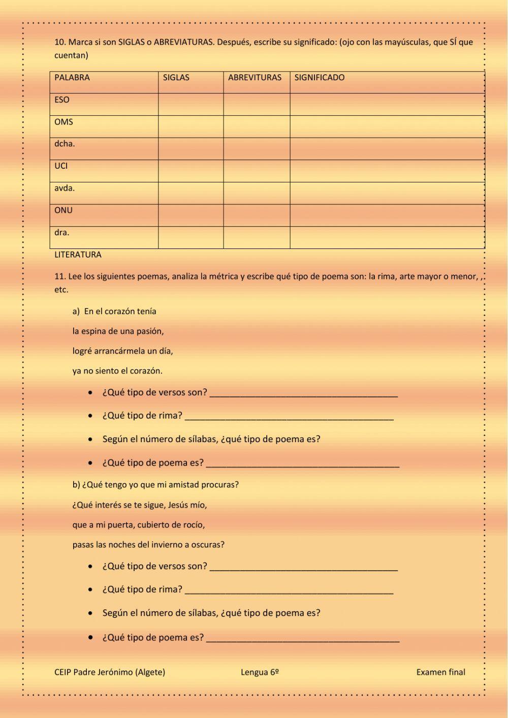 Repaso lengua 6º. Vocabulario, ortografía y literatura.