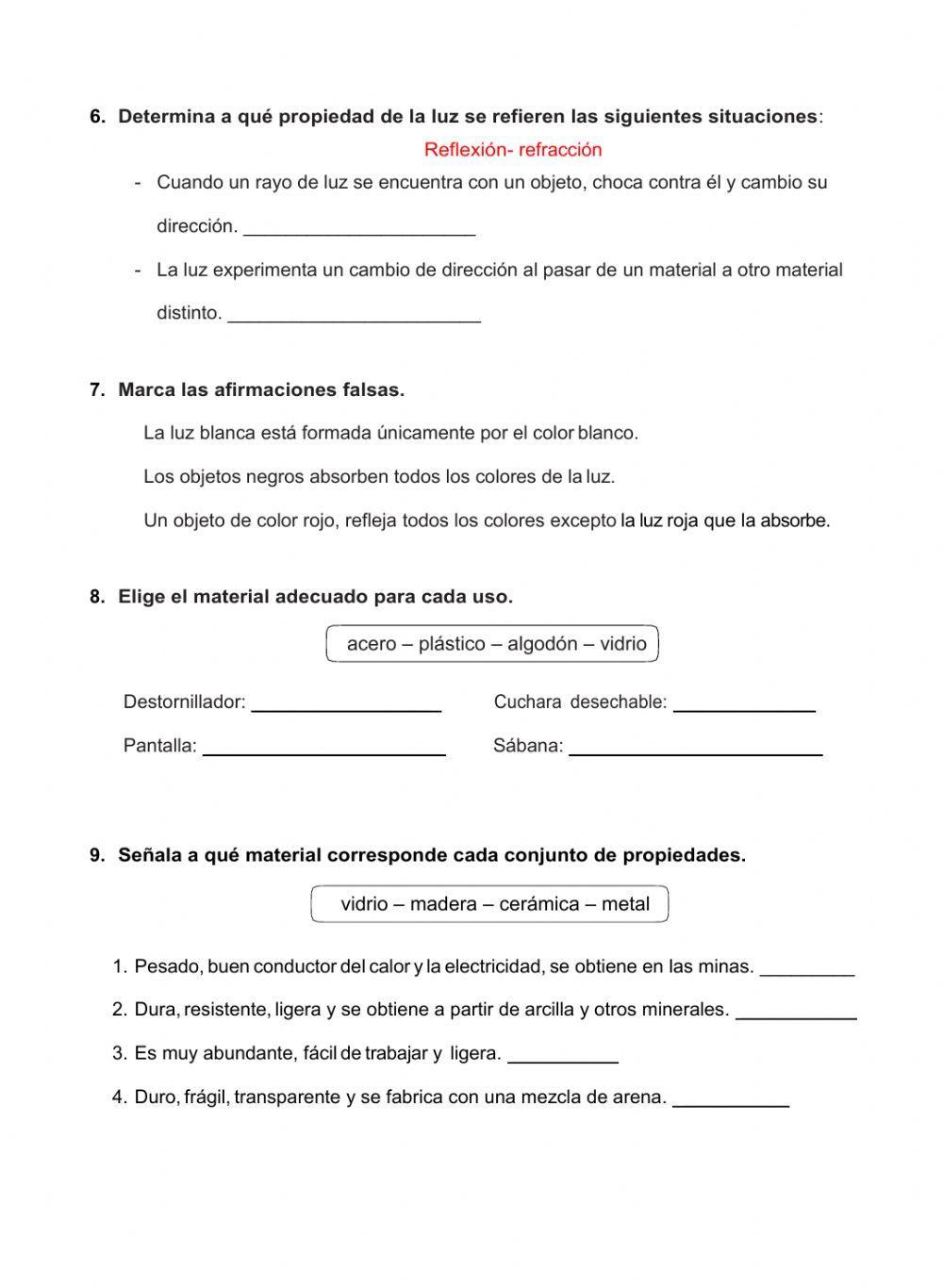 El calor, la luz y los materiales