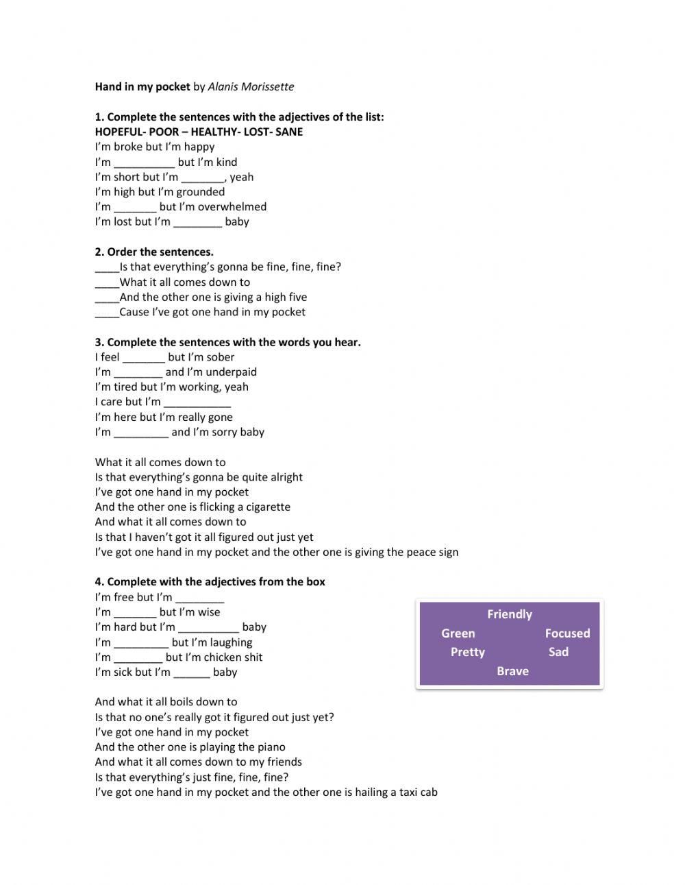 Hand in my pocket song