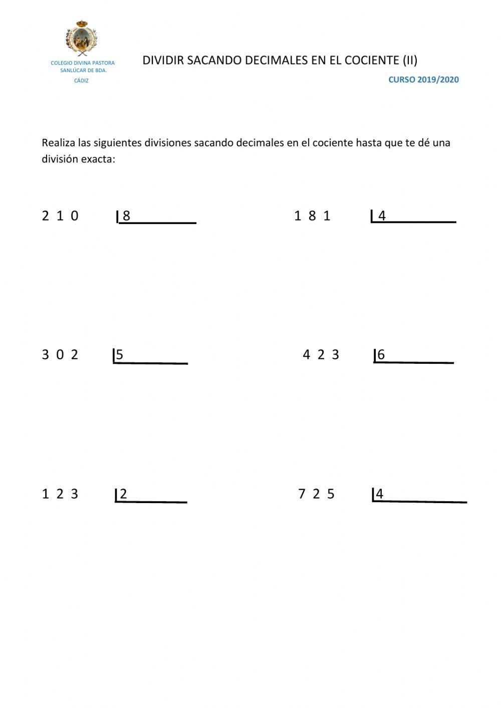 Dividir sacando decimales en el cociente (II)