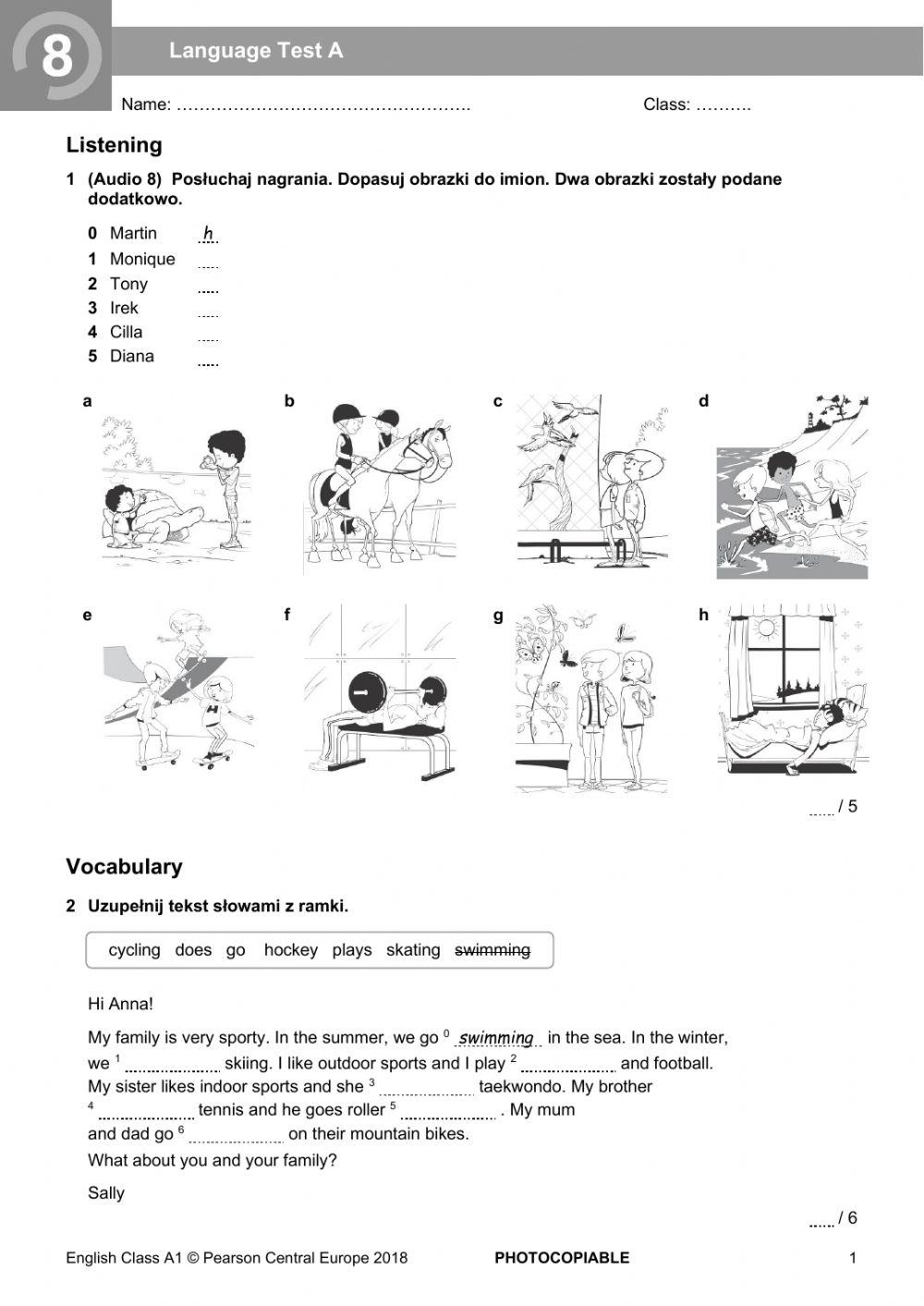 English Class A1+ Unit 1 5802908 | English Class A 1 unit 8 test | annaniziolek