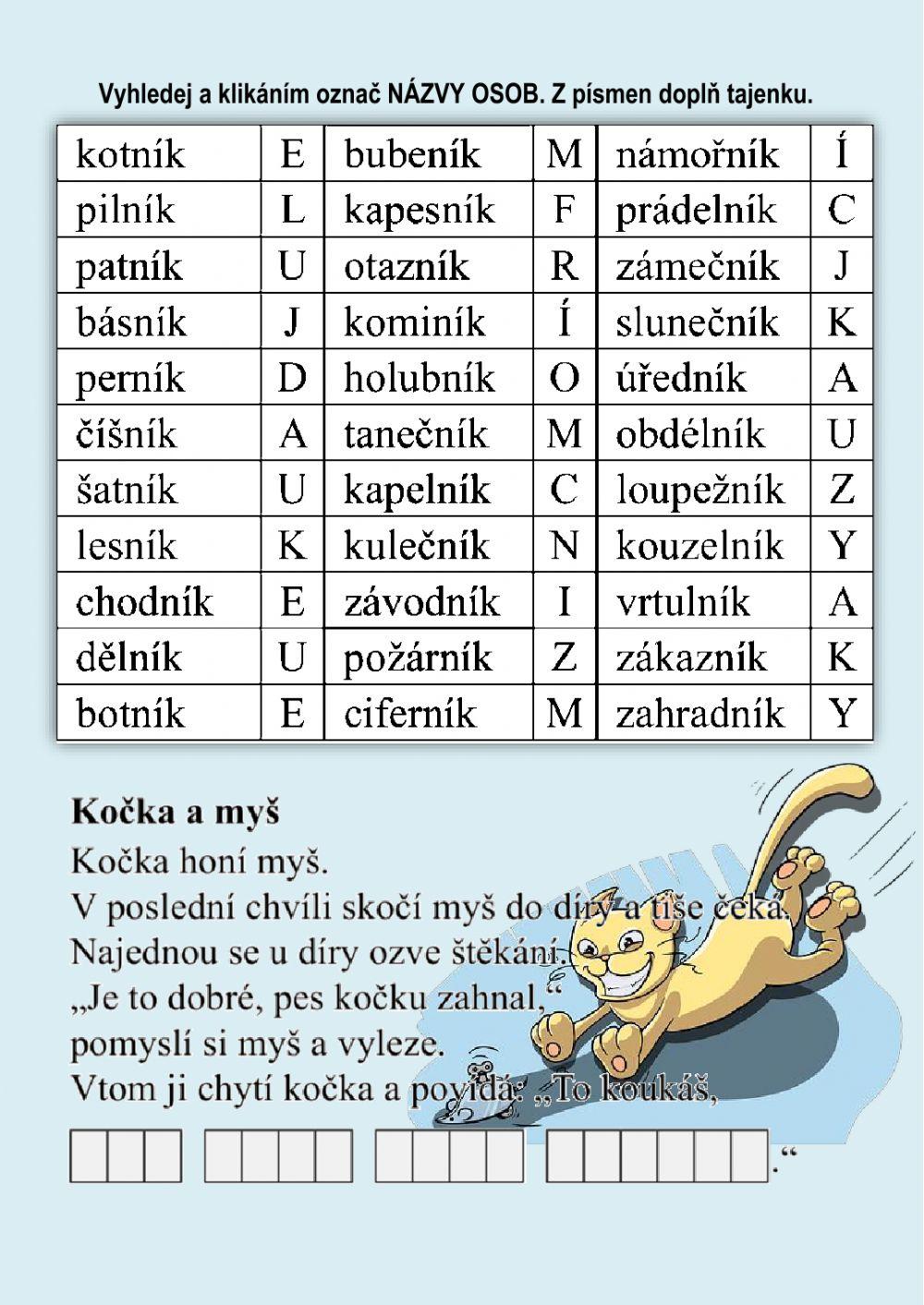 Čtení slov se slabikou NÍK - vyhledávej názvy osob Čtení slov se slabikou NÍK - vyhledávej názvy osob