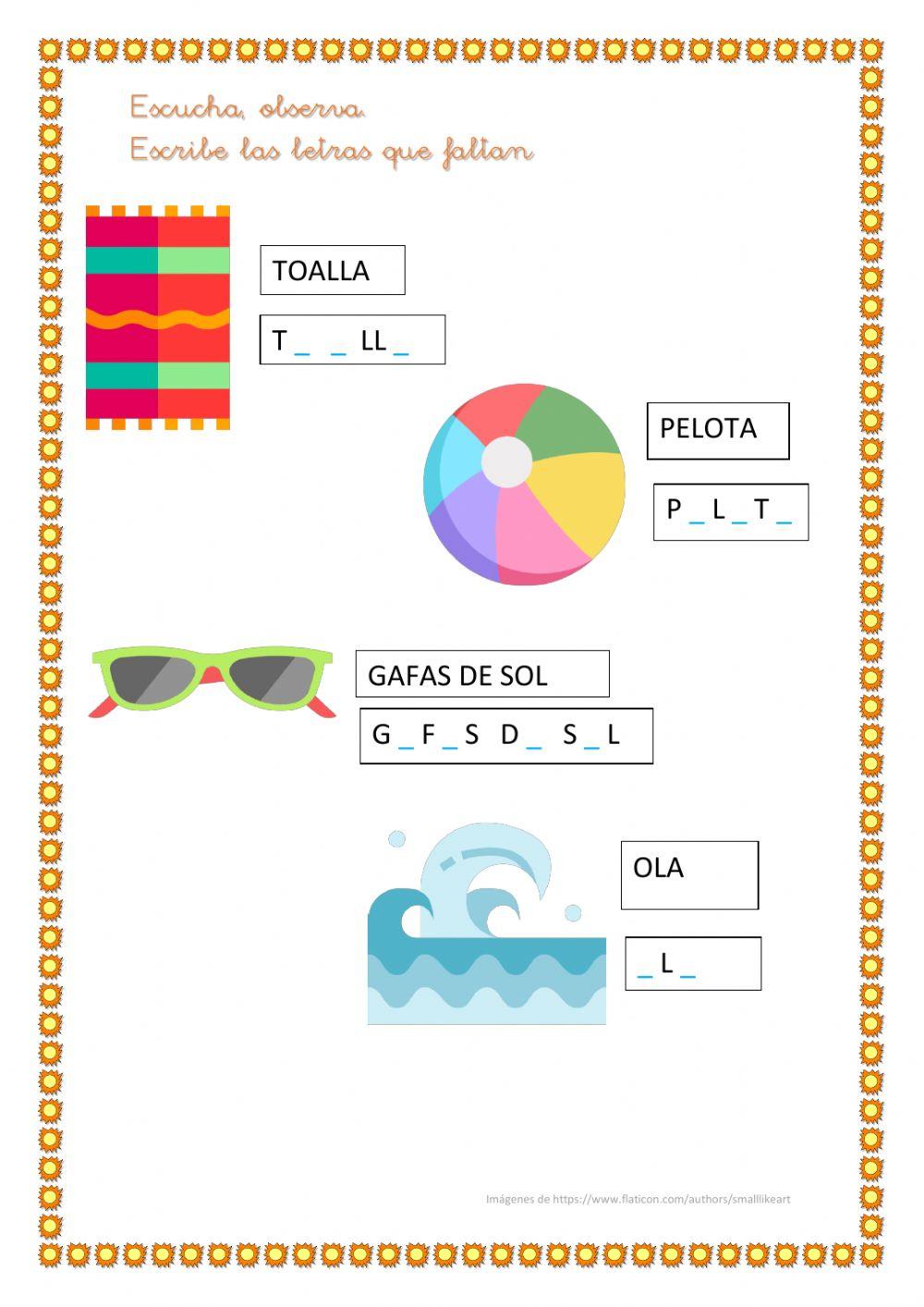 Escribe las letras que faltan