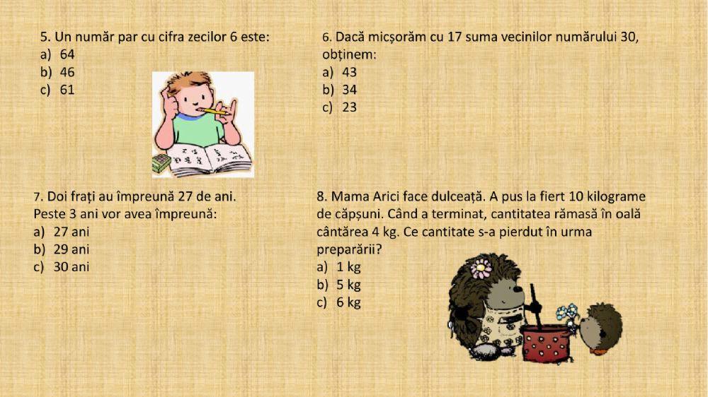 Evaluare finală Matematica clasa întâi