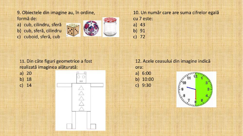 Evaluare finală Matematica clasa întâi