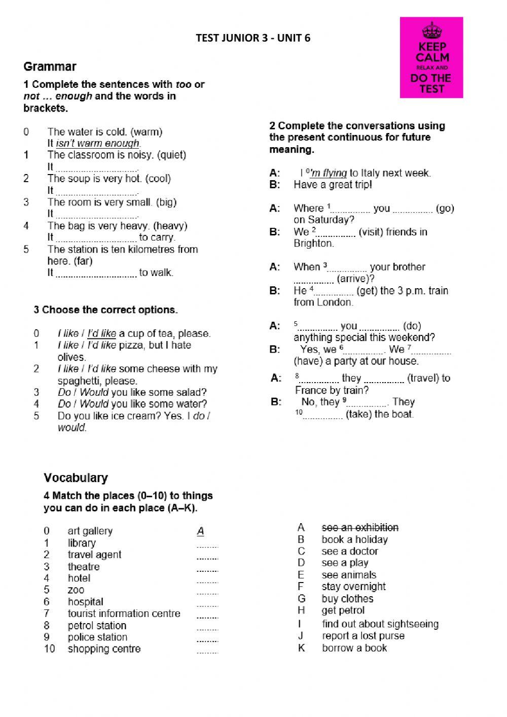 Test Junior 3 Unit 6