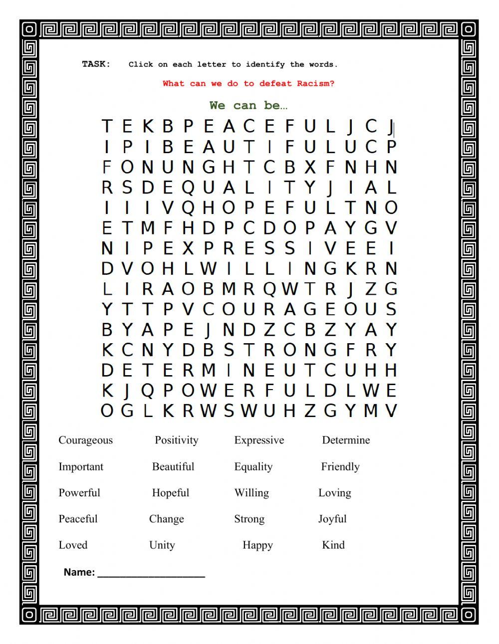Racism: Wordsearch
