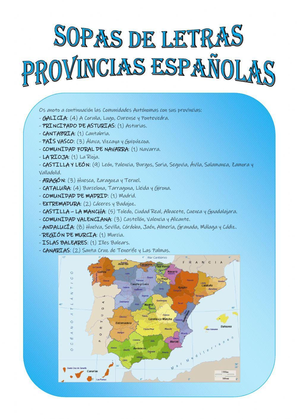 Sopa de Letras de Provincias Españolas