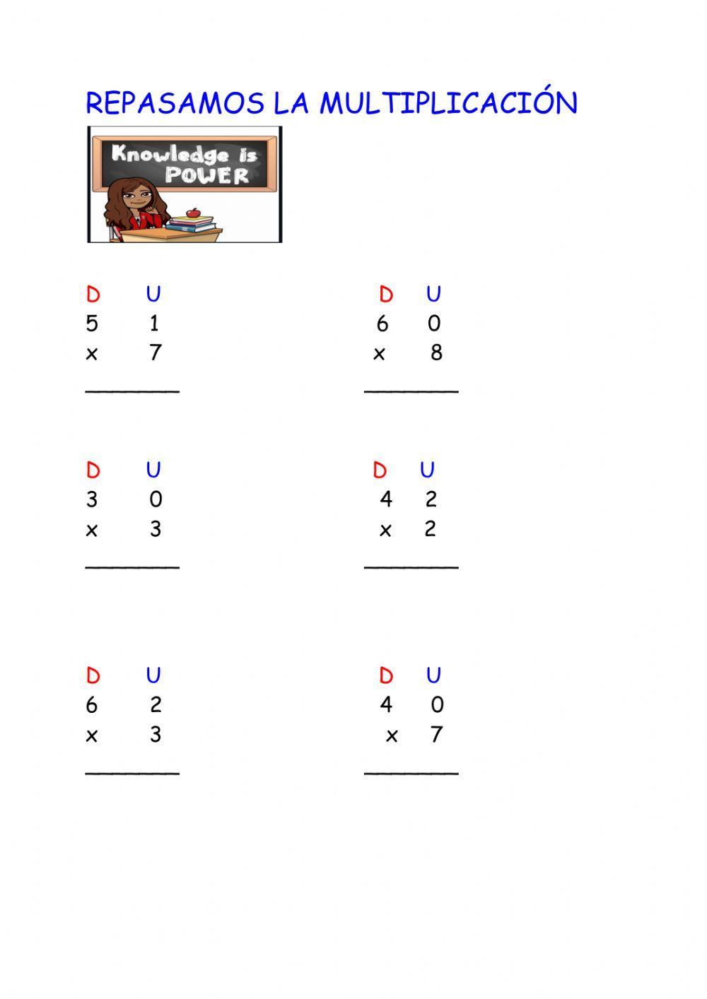 Multiplicaciones sin llevadas  en vertical