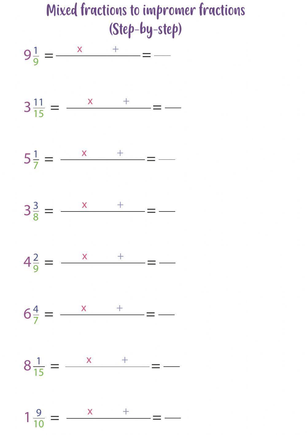 Mixed fractions to improper