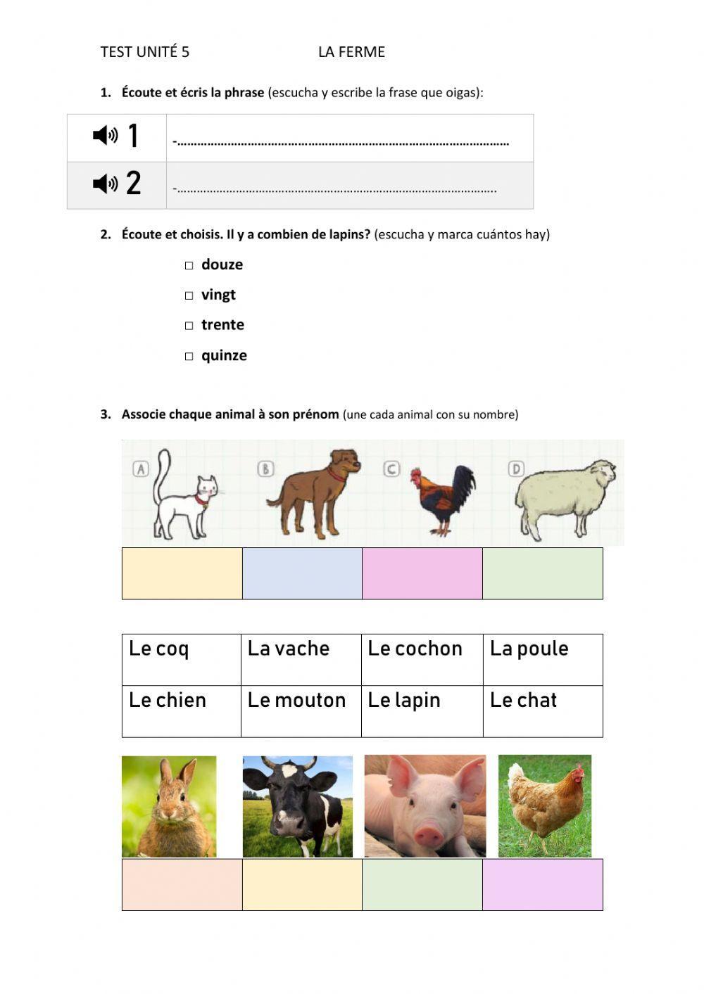 Test unité 5 La ferme