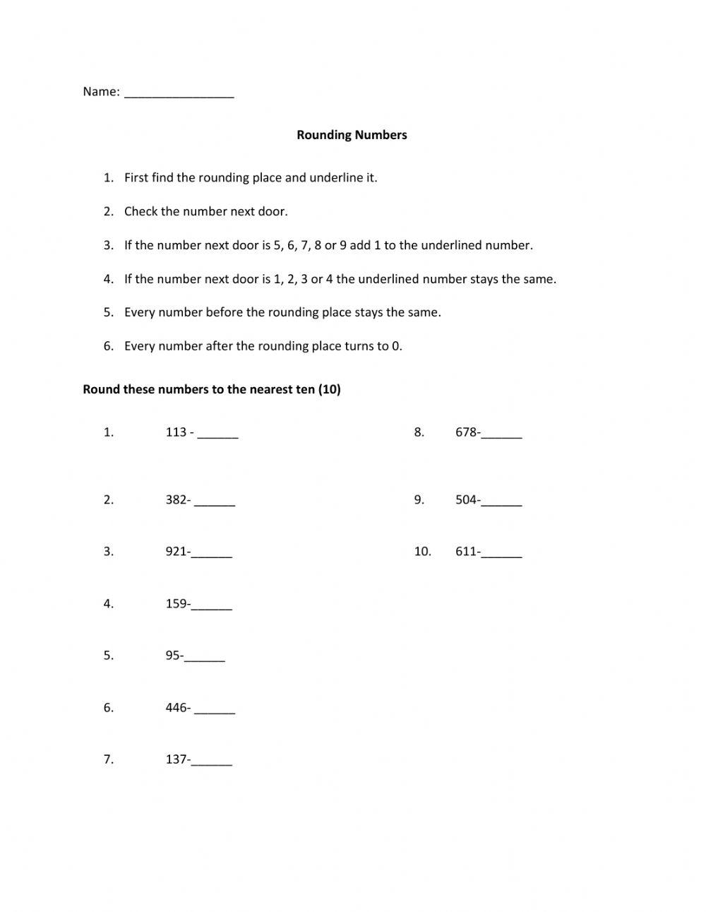 Rounding to the Nearest Ten