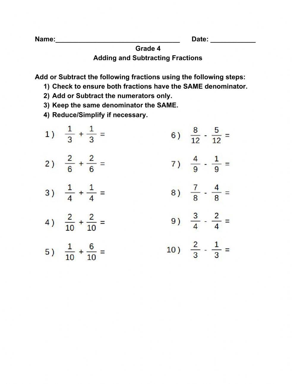 ADDING AND SUBTRACTING FRACTIONS REVIEW | Sanshayeea