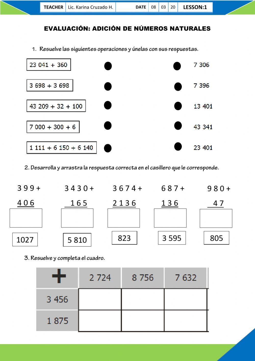 Evaluación de suma de números naturales