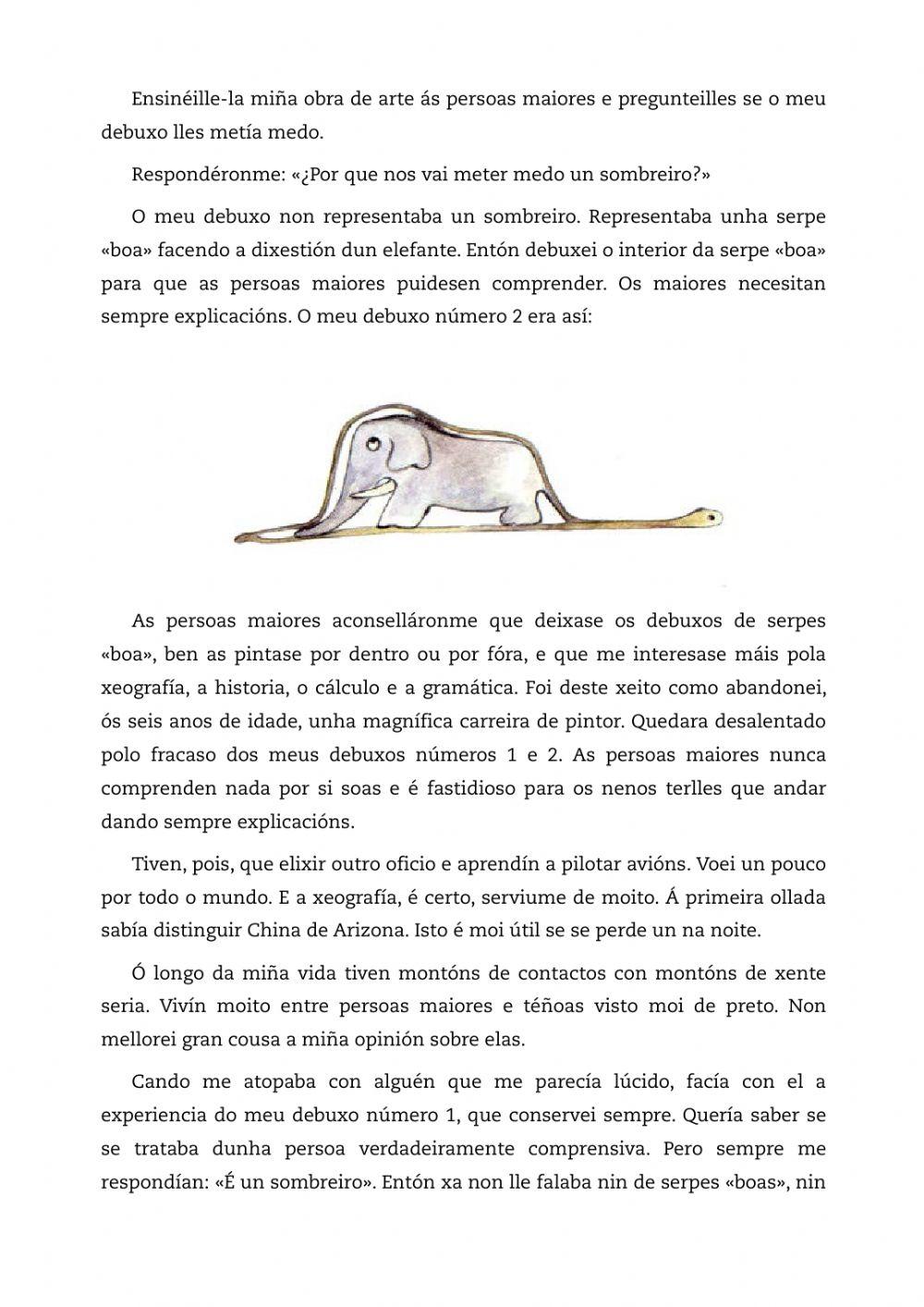 O Principiño: clases de palabras