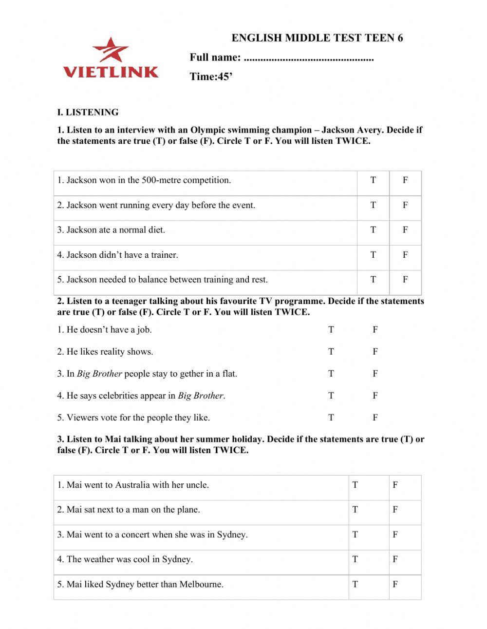 English Middle Test Grade 6(part2)