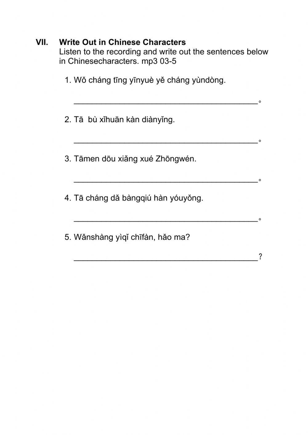 Traditional Mandarin Workbook 1 Unit 3