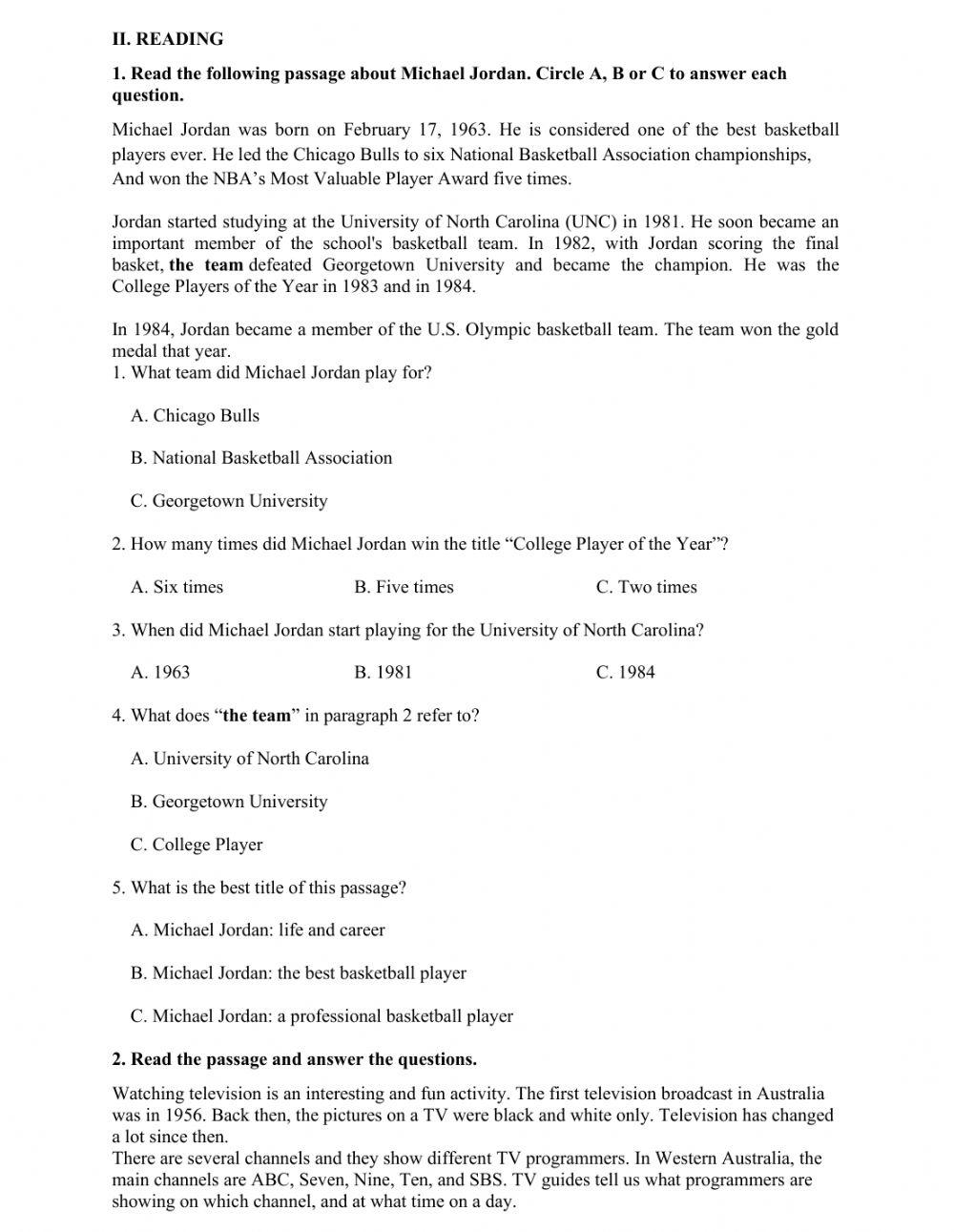 English Middle Test Grade 6-Test 1