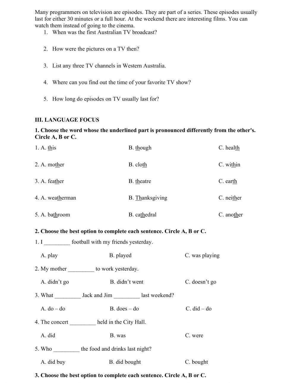 English Middle Test Grade 6-Test 1