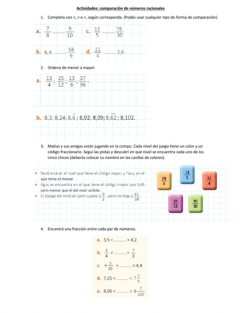 Comparación de números racionales