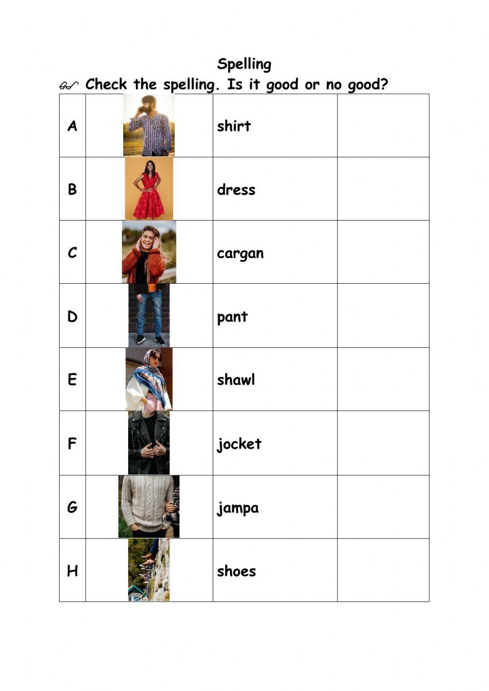Spell Clothes worksheet Live Worksheets