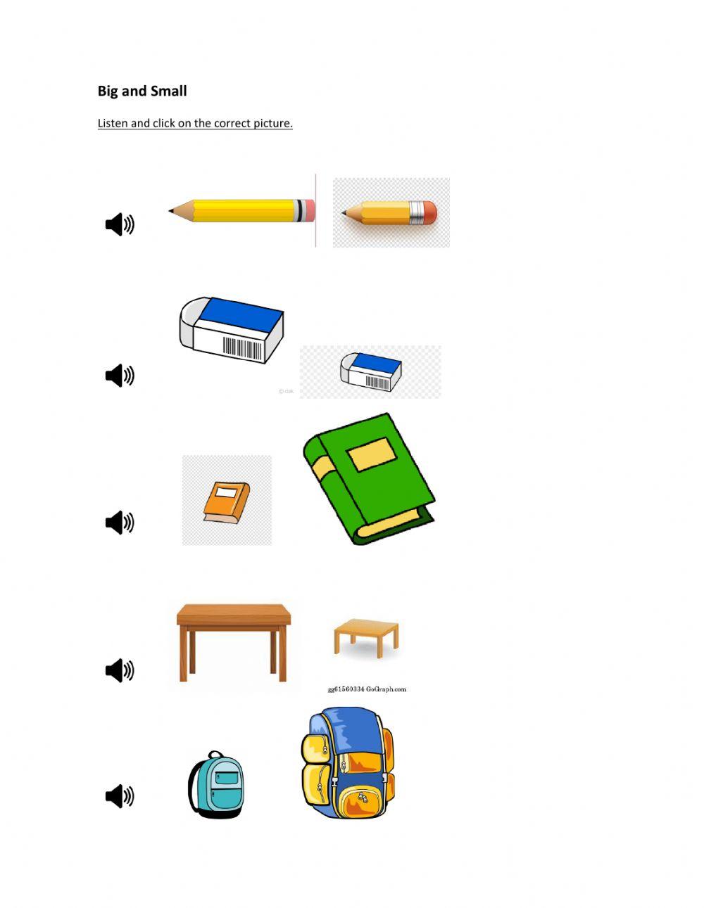 Big and Small classroom objects