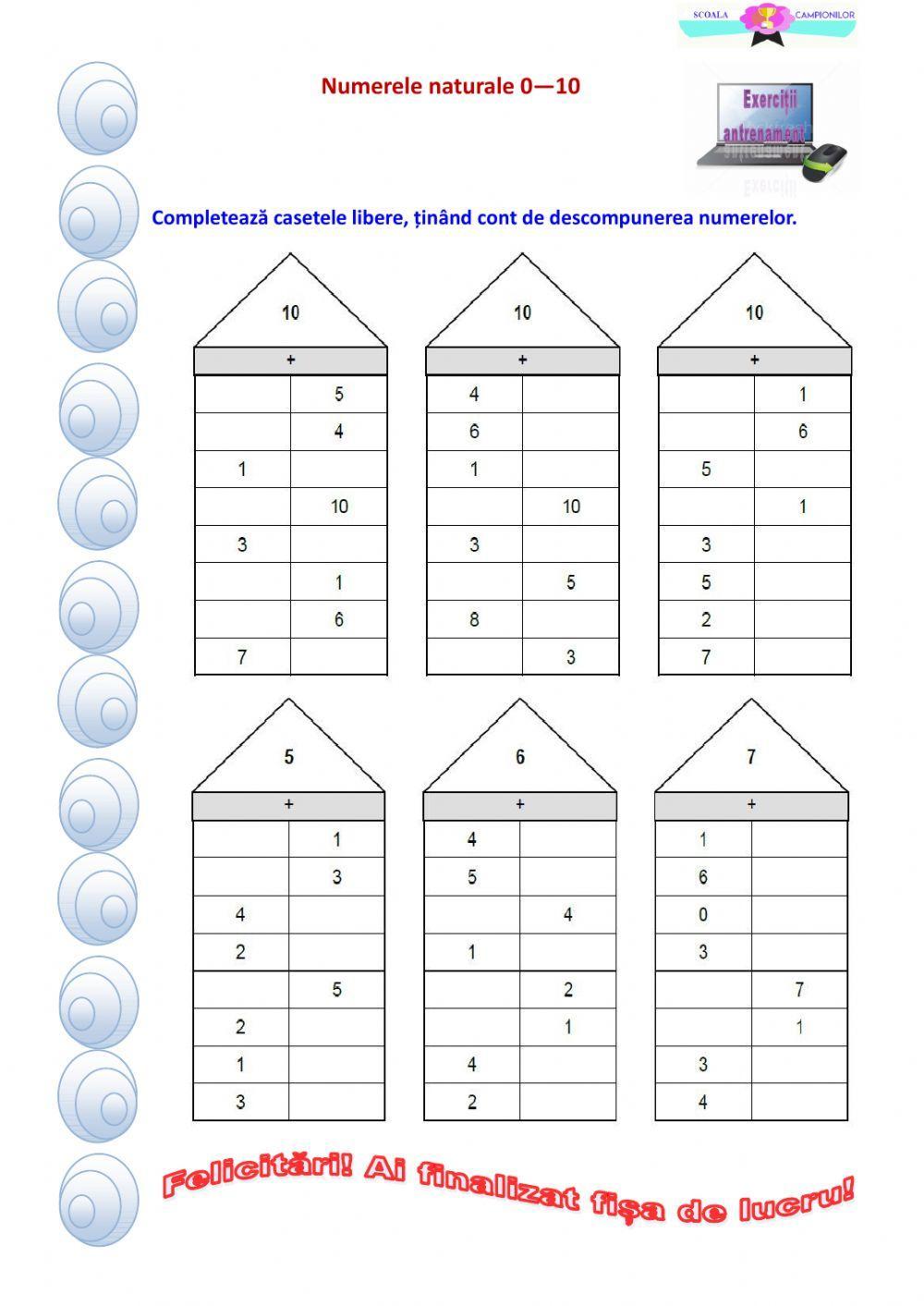 Numerele naturale 0 -10 (descompunere)