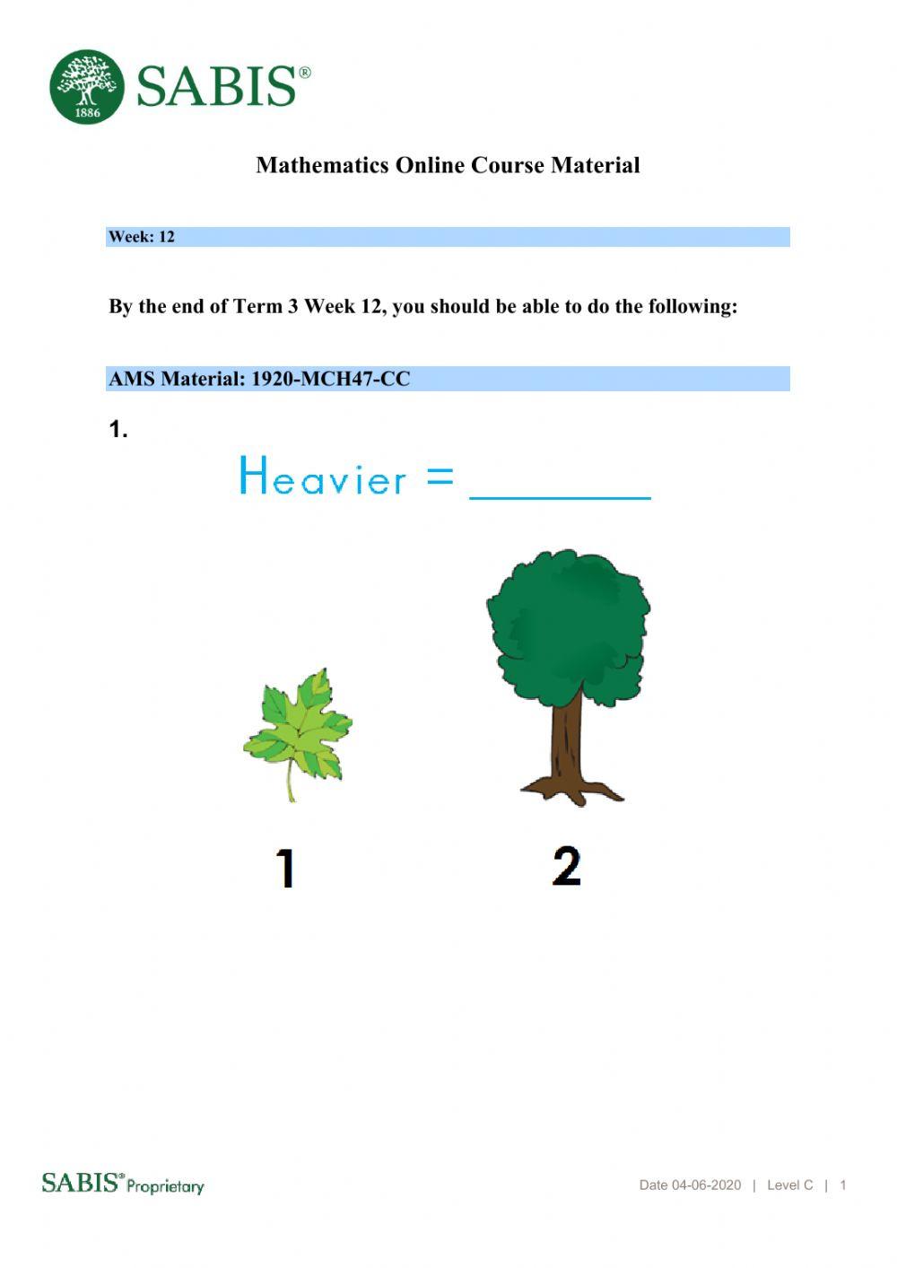 1920 Level C Mathematics Exam Related Materials T3 Wk12