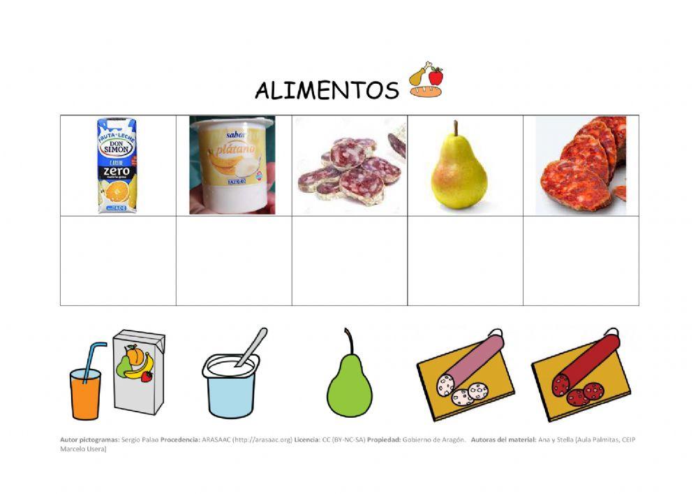 Asociar pictograma con foto Alimentos 1