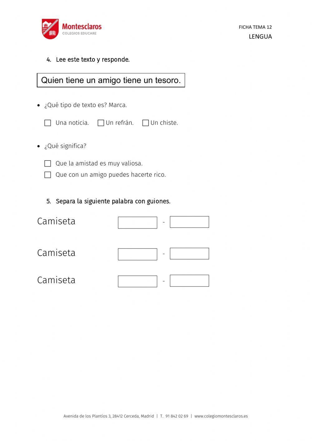 FICHA LENGUA TEMA 12