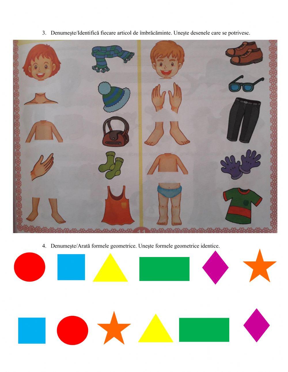 Evaluare culori, forme, obiecte identice, denumire obiecte
