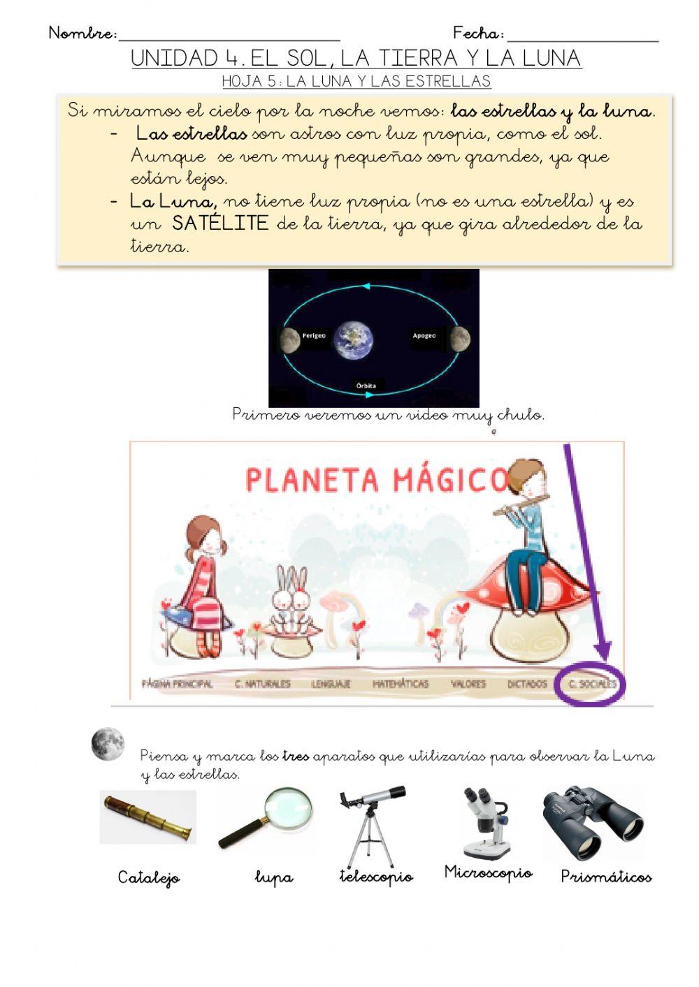 Hoja 5: El sol, la tierra y la luna: LA LUNA Y SUS FASES